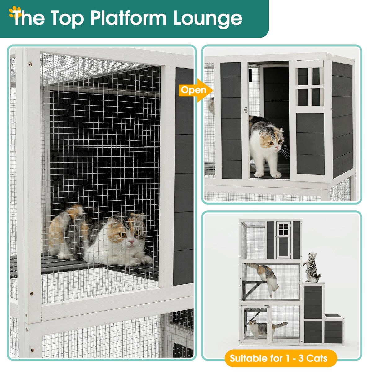3-Tier Wooden Outdoor & Indoor Cat House
