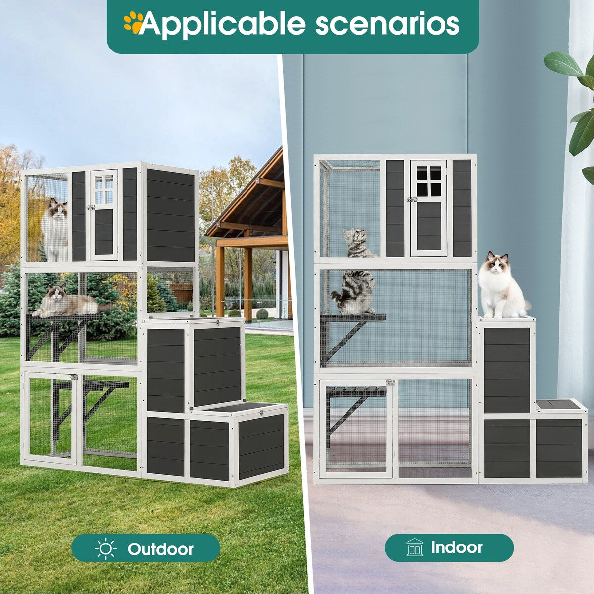 3-Tier Wooden Outdoor & Indoor Cat House