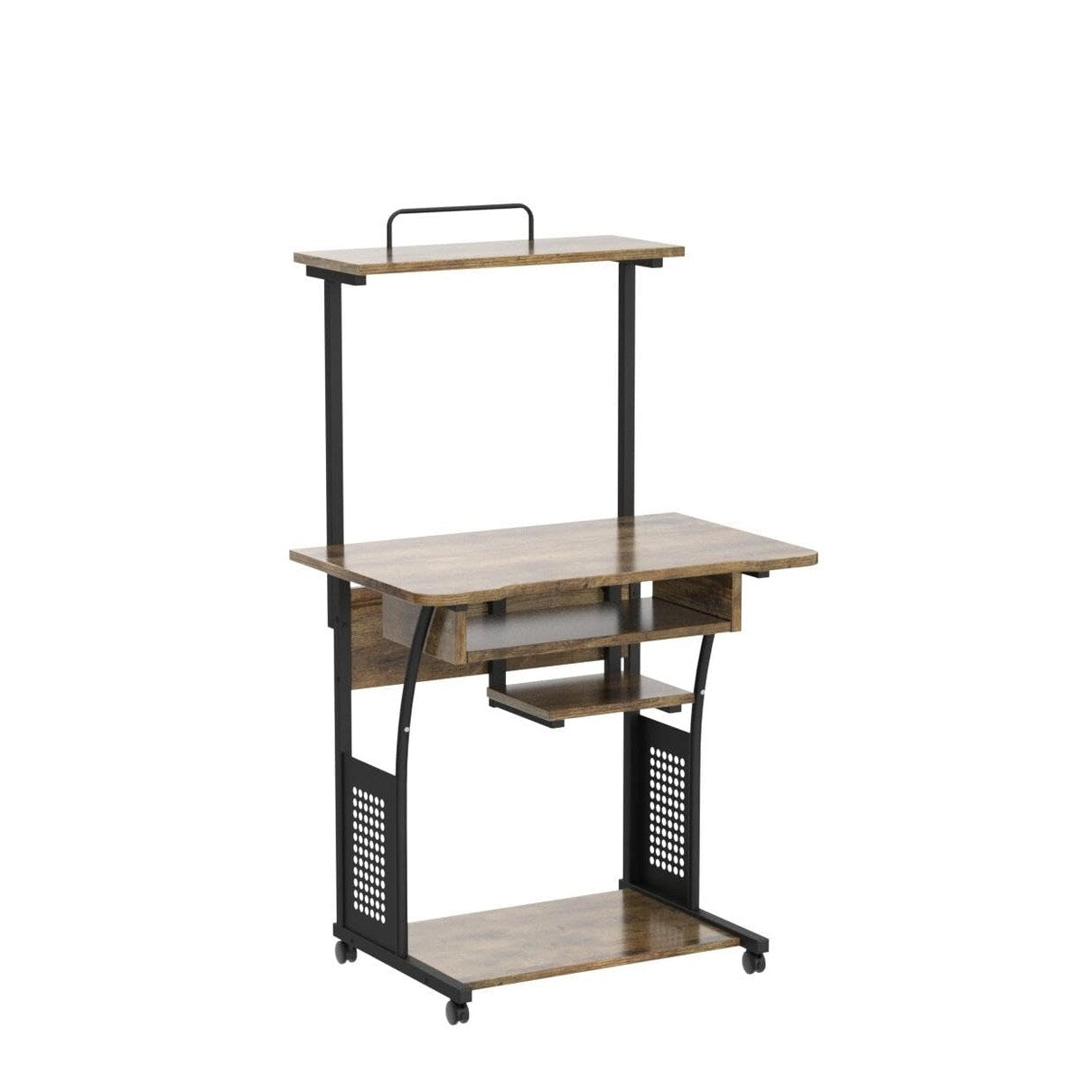 Alden Design 3 Tiers Wooden Computer Desk with Printer Shelf Rustic Brown