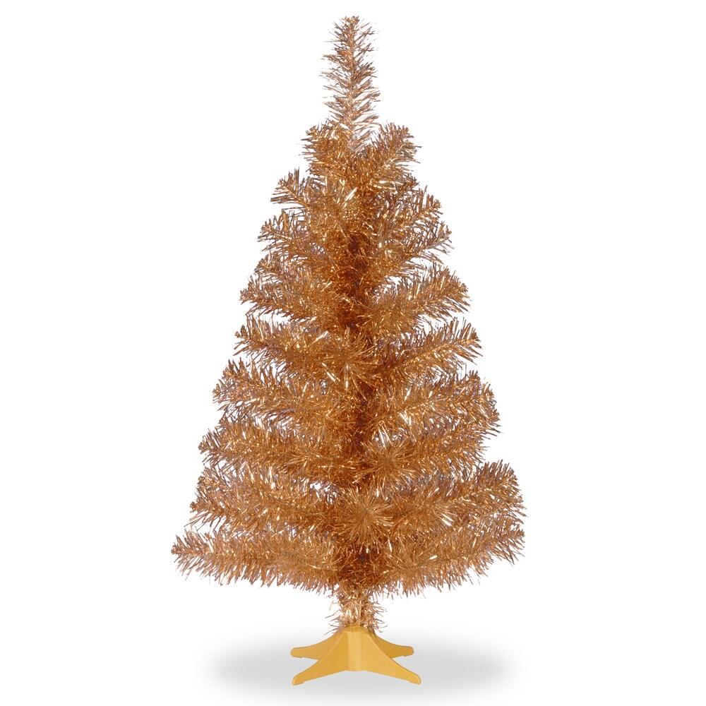 National Tree Company 3 ft. Tinsel-wrapped Tree with Plastic Stand in Champagne