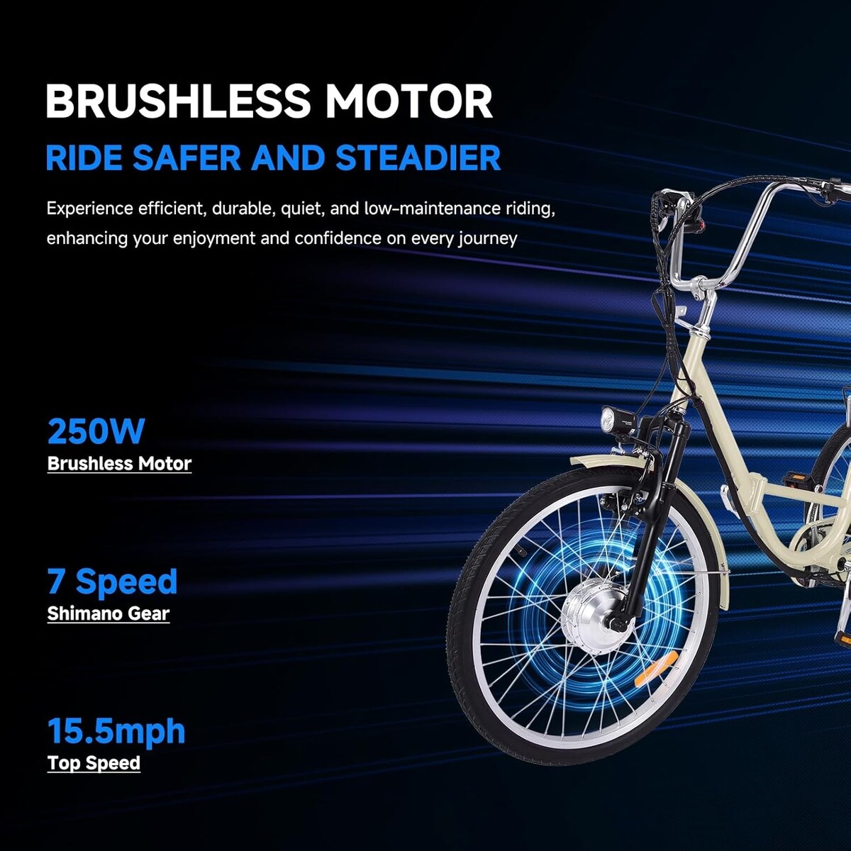 3 Wheel Folding 7 Speed Electric Bicycle for Adults with Basket