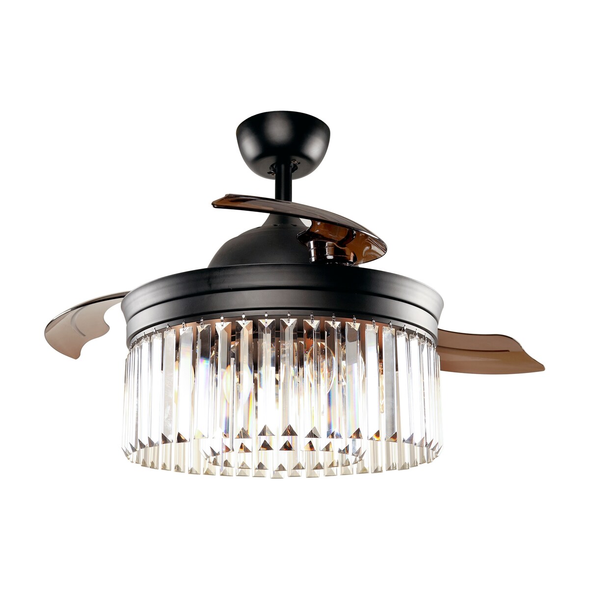 3-blade Matte Black Ceiling Fan Chandelier with Crystal shade - 42 Inches