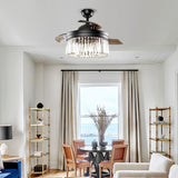 3-blade Matte Black Ceiling Fan Chandelier with Crystal shade - 42 Inches