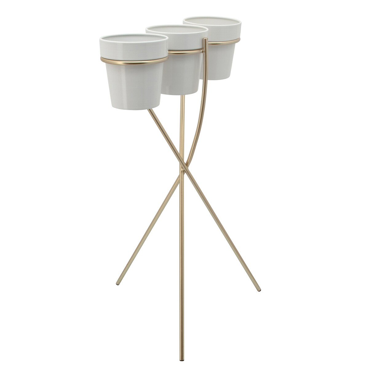 3-cup Metal Planter On Gold Stand, White 26.0"H - 16.0" x 13.0" x 26.0"