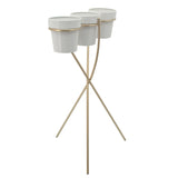 3-cup Metal Planter On Gold Stand, White 26.0"H - 16.0" x 13.0" x 26.0"