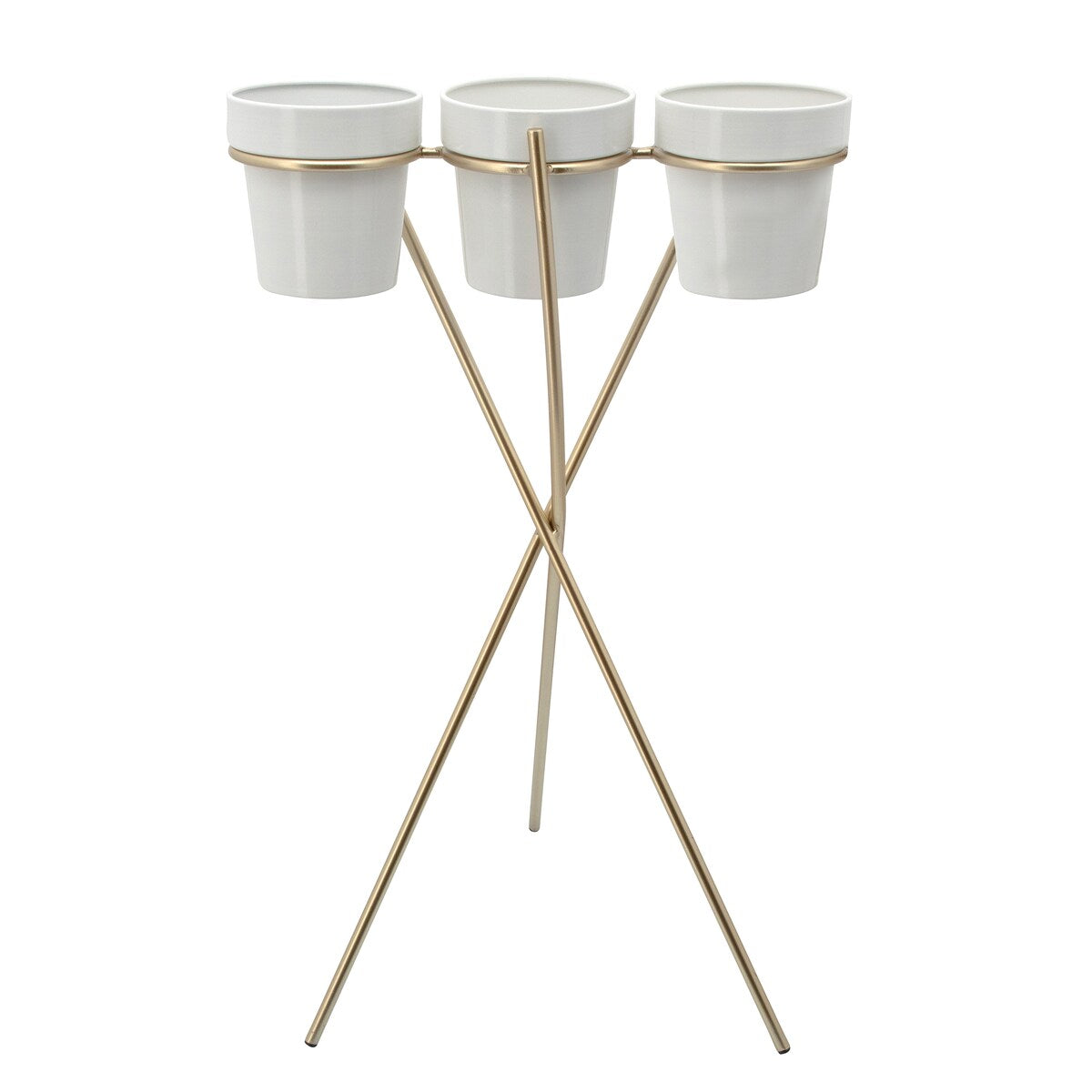 3-cup Metal Planter On Gold Stand, White 26.0"H - 16.0" x 13.0" x 26.0"