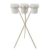 3-cup Metal Planter On Gold Stand, White 26.0"H - 16.0" x 13.0" x 26.0"