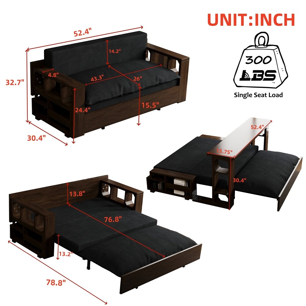3-in-1 Convertible Sleeper Sofa Bed,Modern Velvet Loveseat Couch