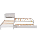 3 in 1 Design L-Shaped Corner Platform Beds with Desk&Trundle&Drawer for Small Bedroom City Aprtment Dorm