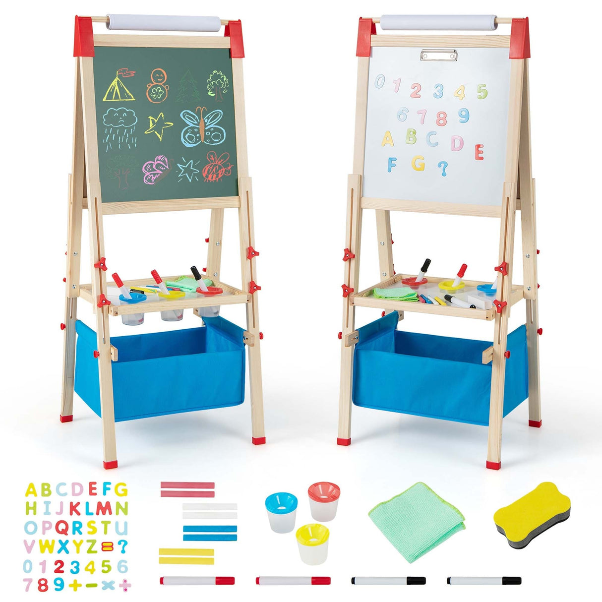 3-in-1 Kids Art Easel Double-Sided Adjustable Magnetic Drawing Board