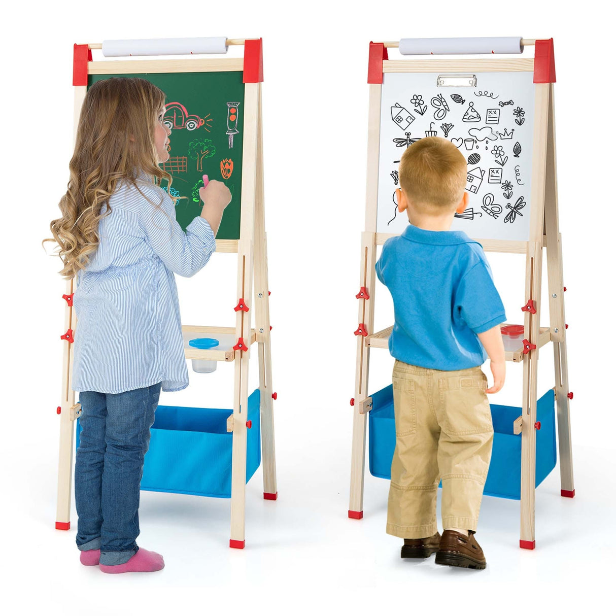 3-in-1 Kids Art Easel Double-Sided Adjustable Magnetic Drawing Board