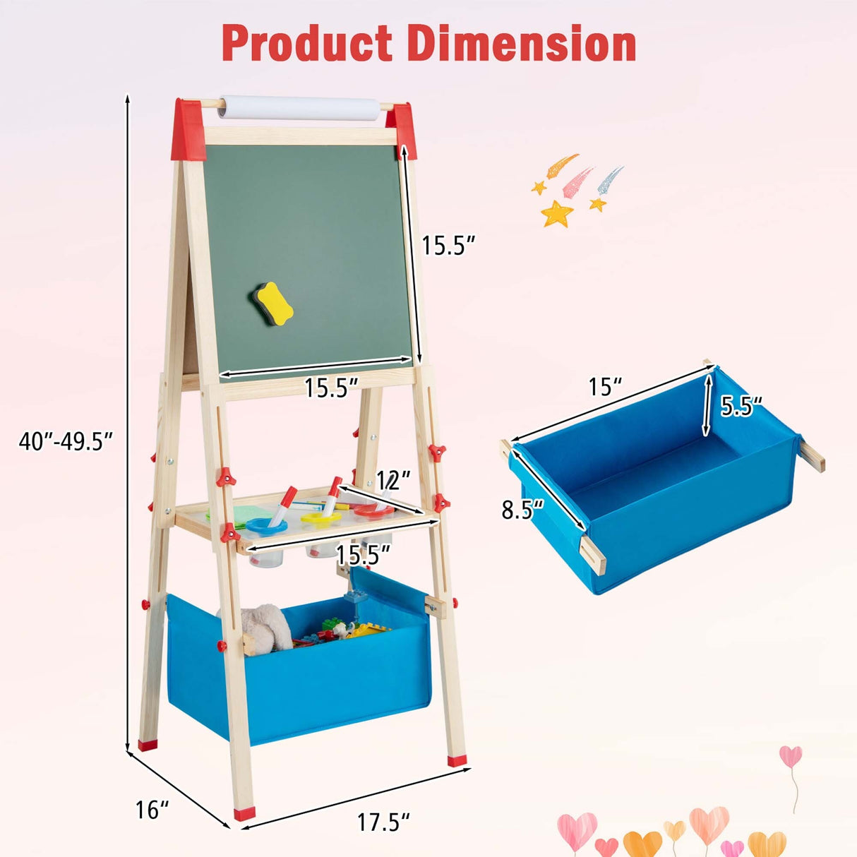 3-in-1 Kids Art Easel Double-Sided Adjustable Magnetic Drawing Board