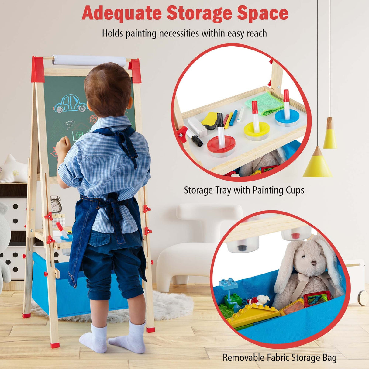 3-in-1 Kids Art Easel Double-Sided Adjustable Magnetic Drawing Board