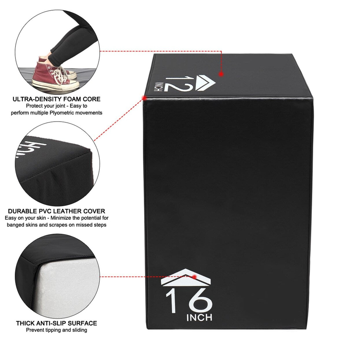 3-in-1 Kids Foam Plyo Box Jump Training, 12''/14''/16'' Height Adjustment - N/A