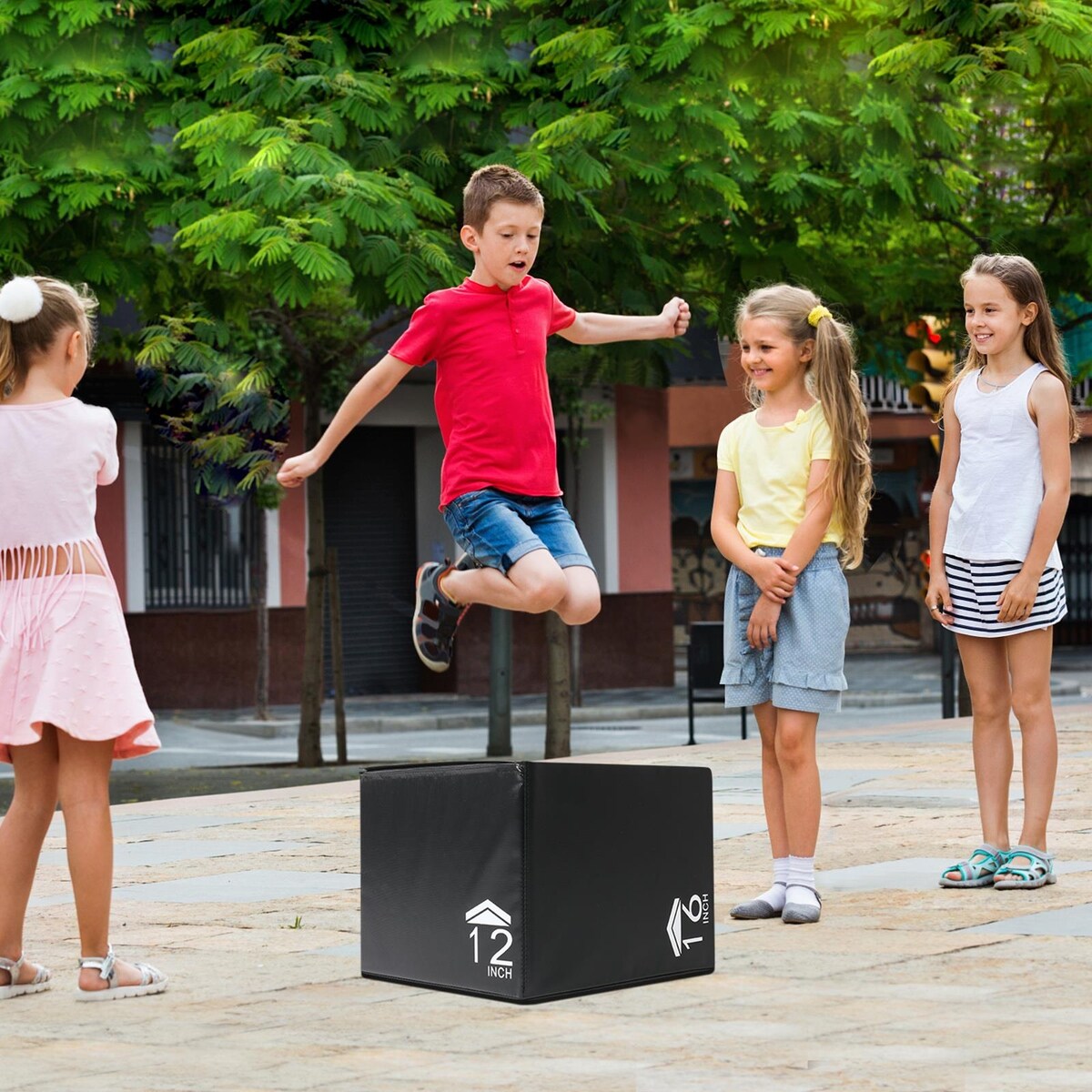 3-in-1 Kids Foam Plyo Box Jump Training, 12''/14''/16'' Height Adjustment - N/A