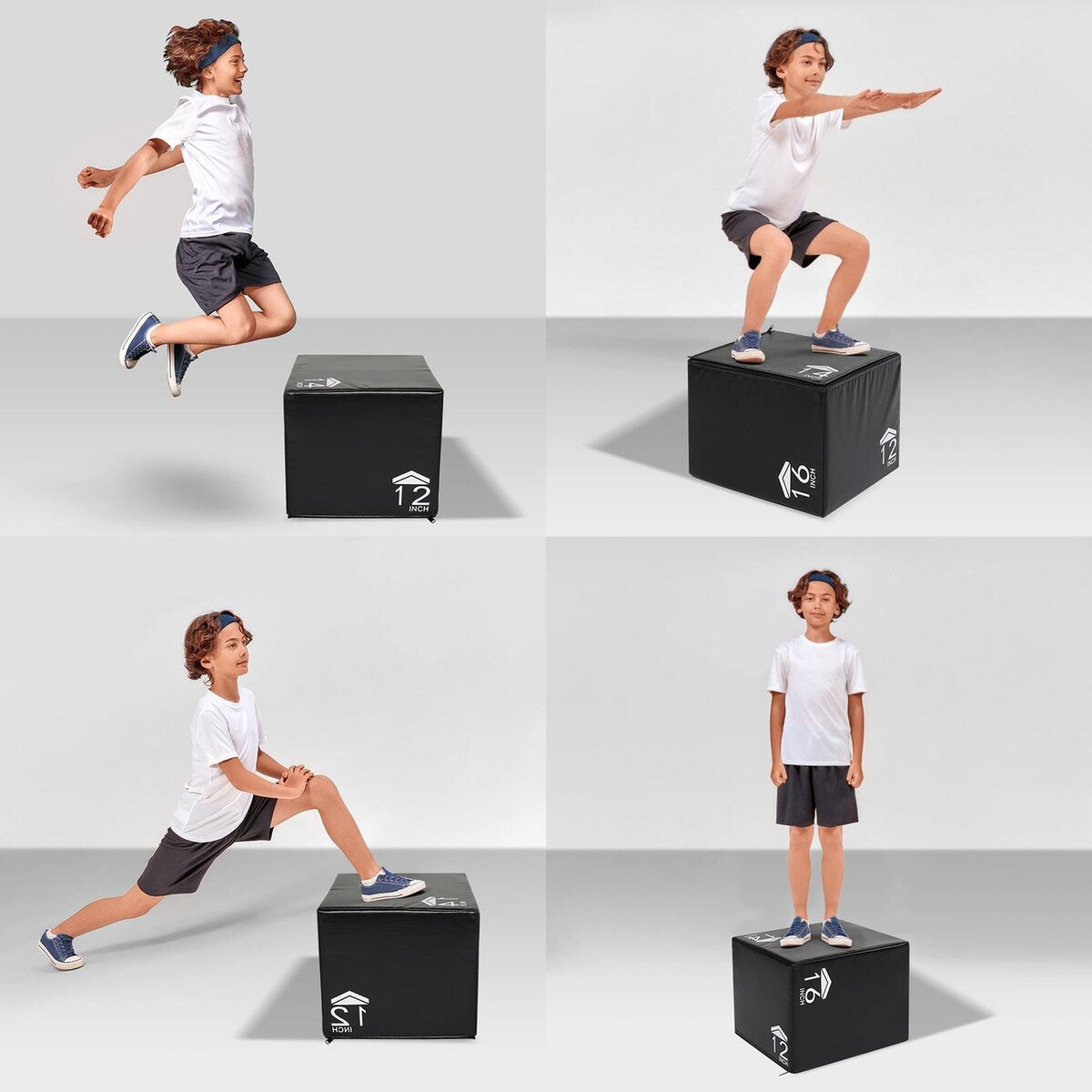 3-in-1 Kids Foam Plyo Box Jump Training, 12''/14''/16'' Height Adjustment - N/A