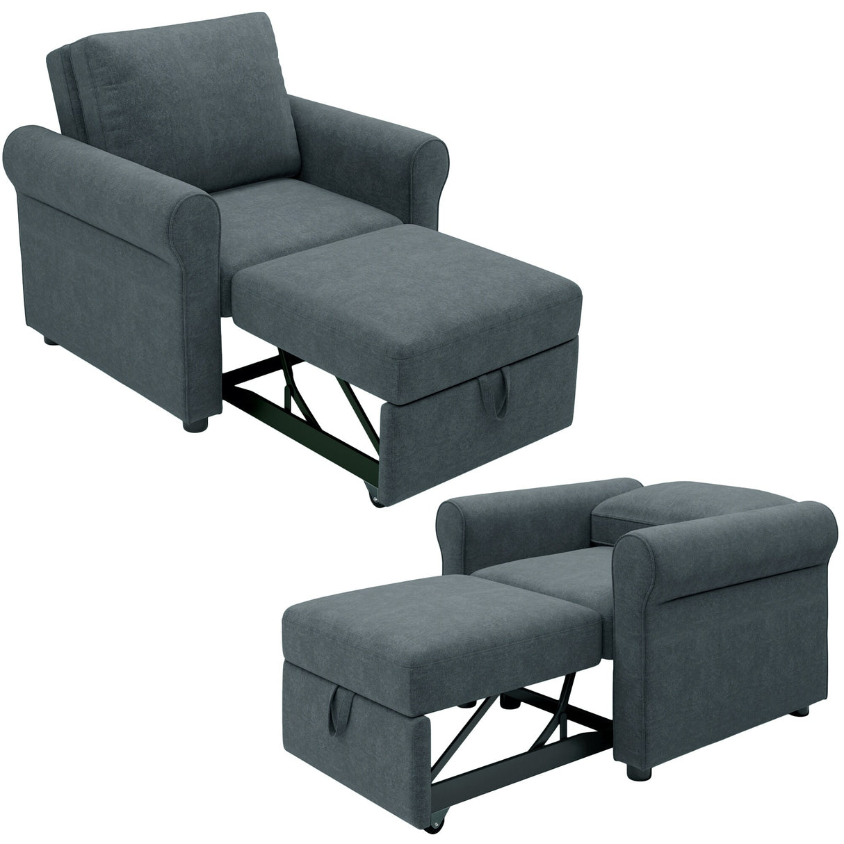3-in-1 Modern Accent Chair with Adjust Backrest Convertible Sofa Bed - 34"x33"x33"H