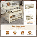 3 in 1 Multi-Functional Lift Top Coffee Table, Lift Tabletop Dining Table with Open Shelves