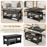 3 in 1 Multi-Functional Lift Top Coffee Table, Lift Tabletop Dining Table with Open Shelves