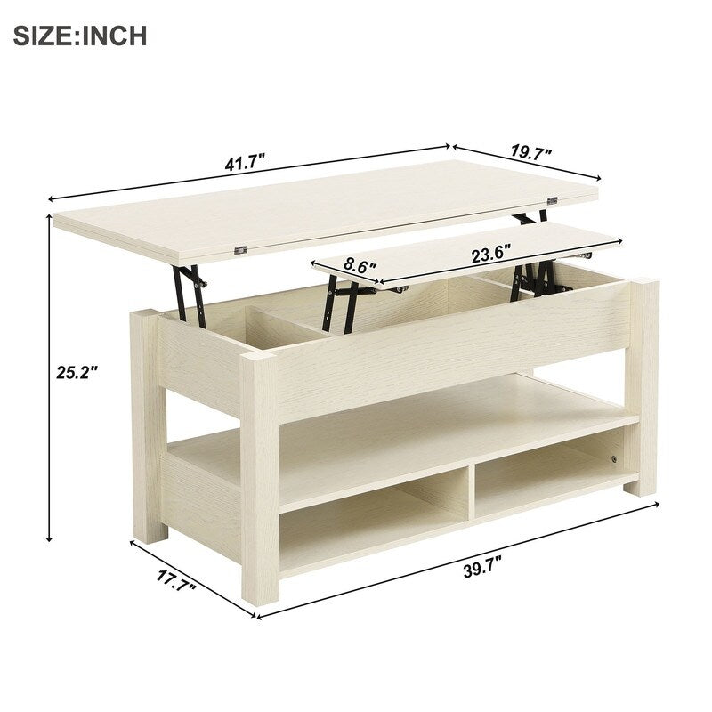 3 in 1 Multi-Functional Lift Top Coffee Table, Lift Tabletop Dining Table with Open Shelves