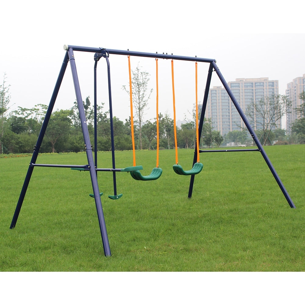 3-in-1 Outdoor Playground Equipment Kids Swing Sets w/Swings & Glider
