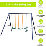 3-in-1 Outdoor Playground Equipment Kids Swing Sets w/Swings & Glider