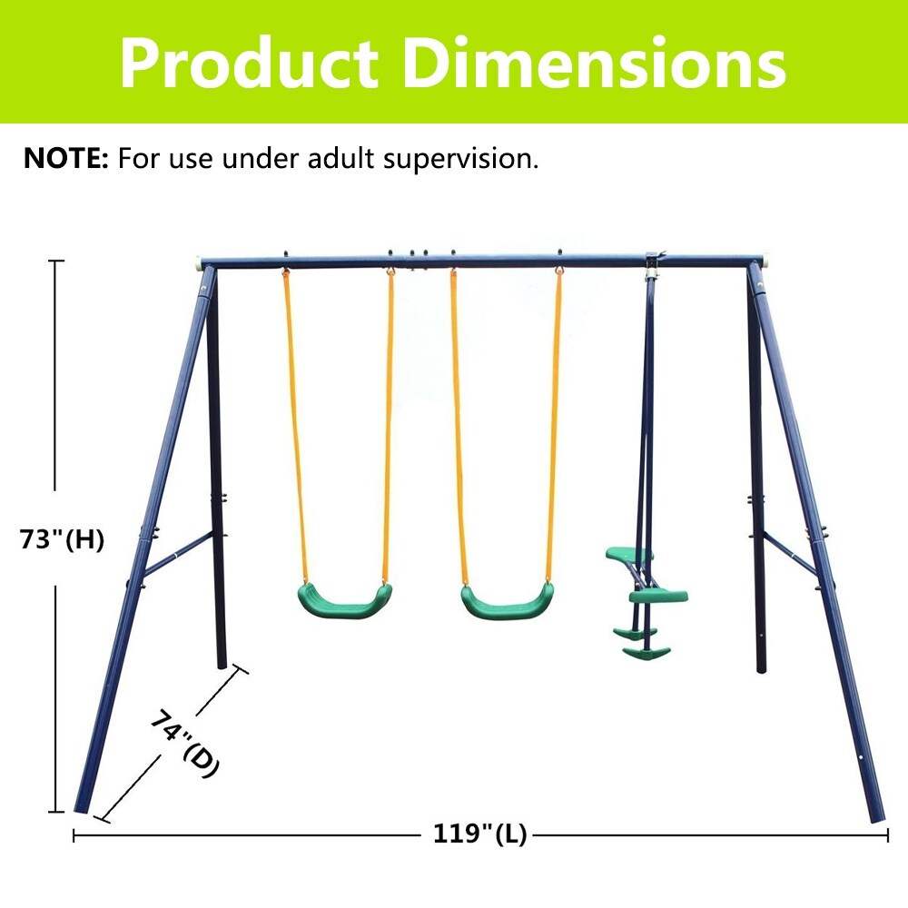 3-in-1 Outdoor Playground Equipment Kids Swing Sets w/Swings & Glider