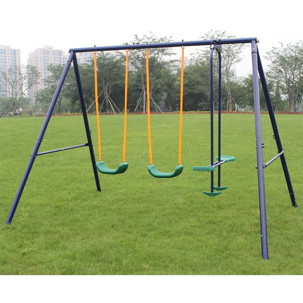 3-in-1 Outdoor Playground Equipment Kids Swing Sets w/Swings & Glider