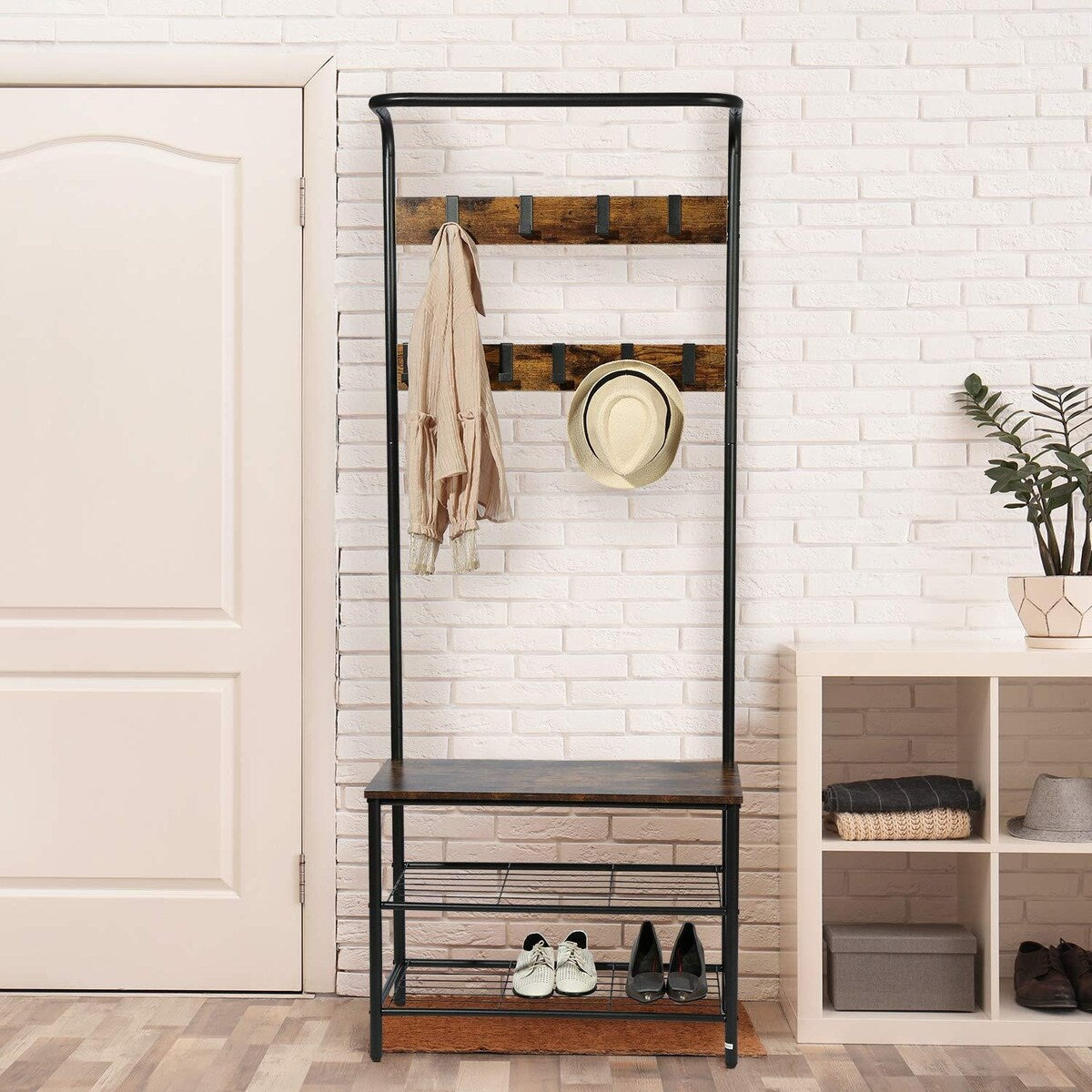 3-in1 Hall Tree Coat Rack Shoe Bench with Hooks