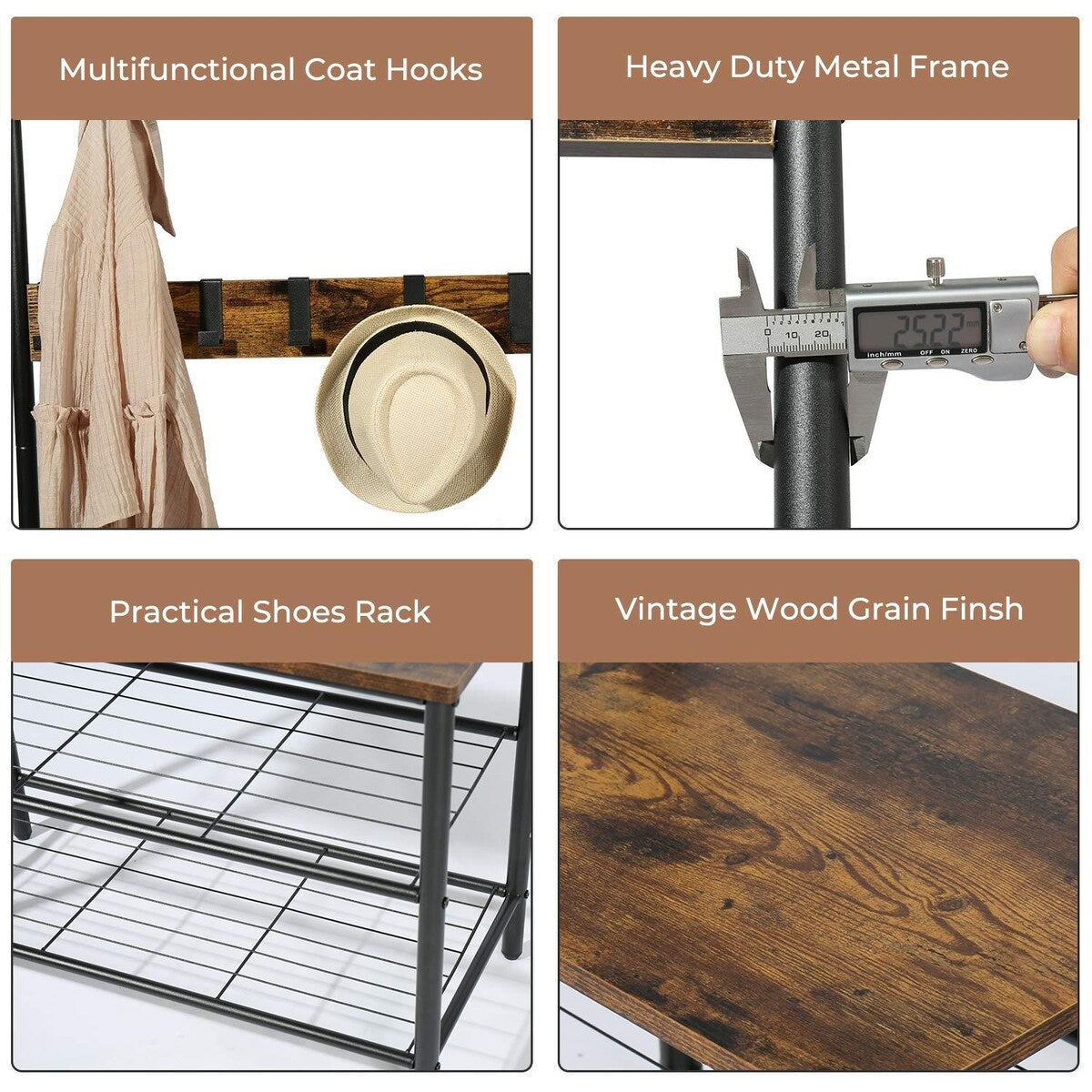 3-in1 Hall Tree Coat Rack Shoe Bench with Hooks