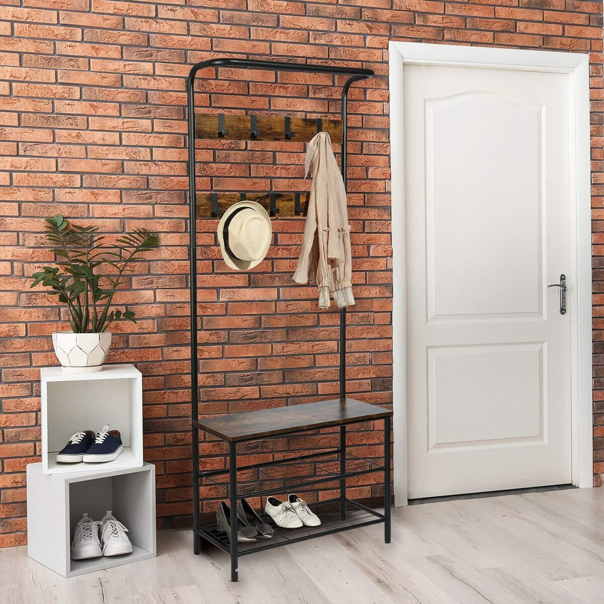 3-in1 Hall Tree Coat Rack Shoe Bench with Hooks