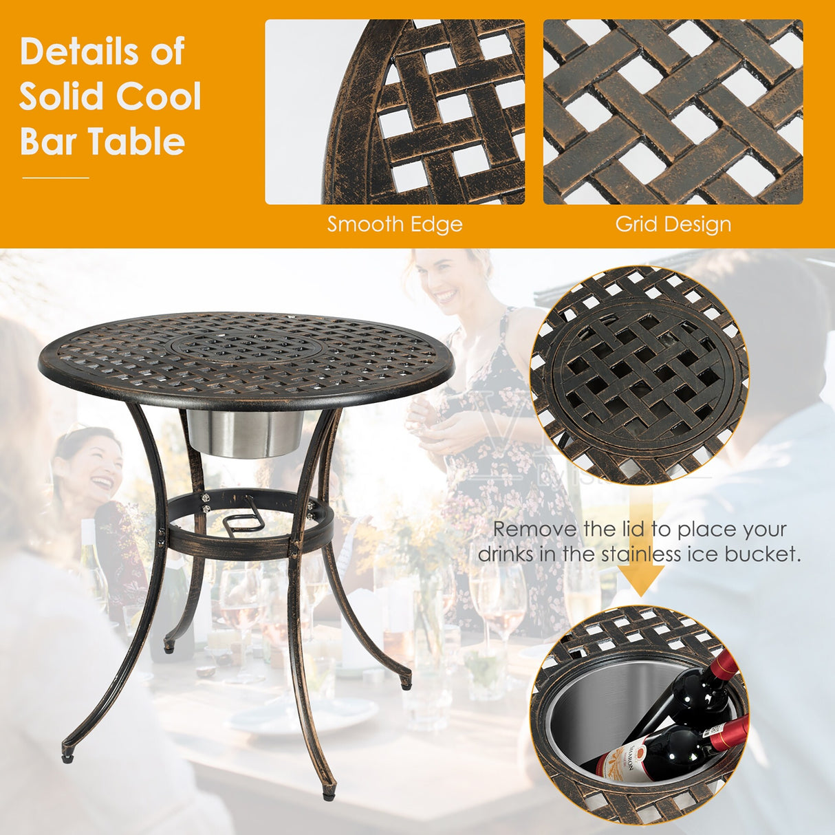 3 pcs Bistro Table Set Cast Aluminum Outdoor Patio Furniture Set
