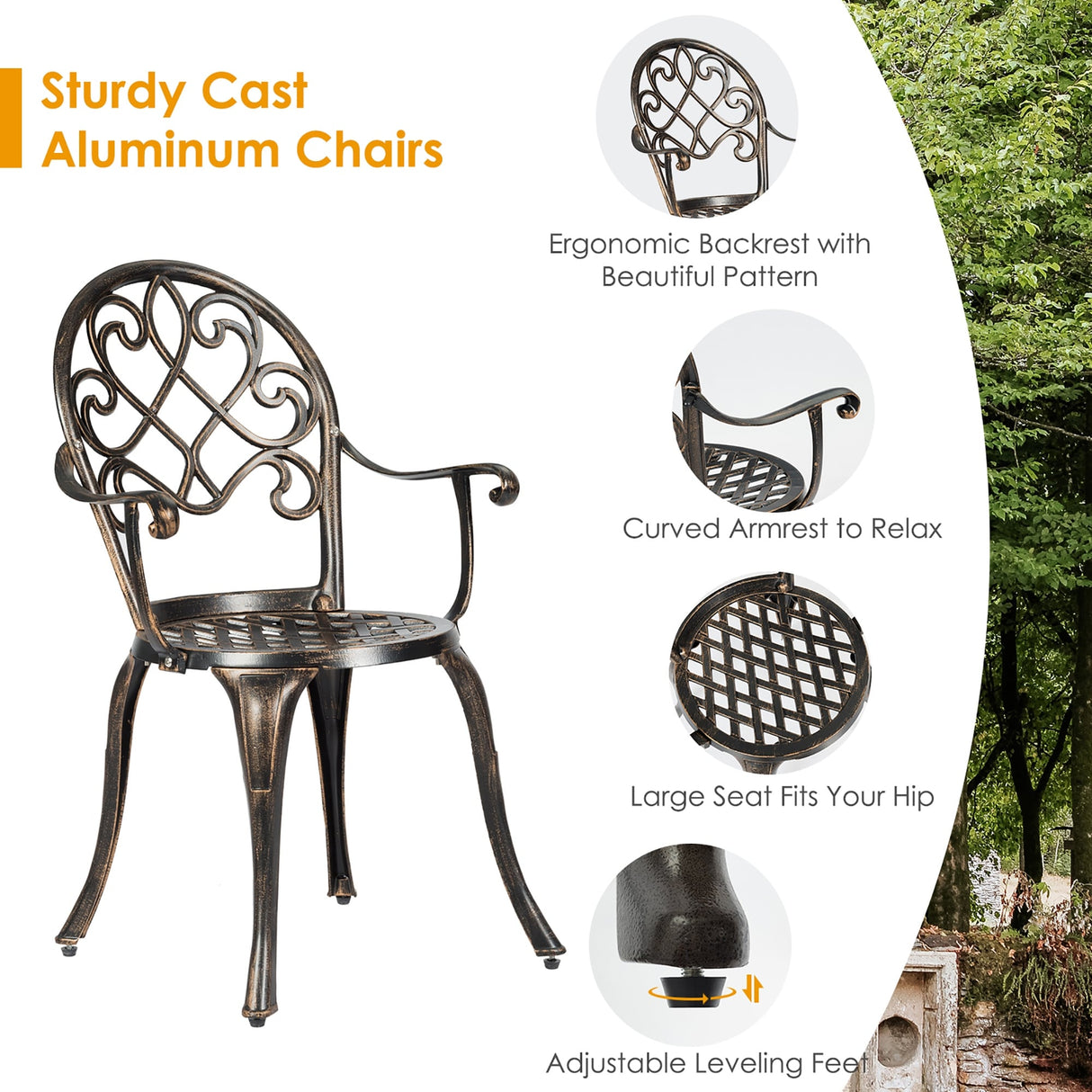 3 pcs Bistro Table Set Cast Aluminum Outdoor Patio Furniture Set