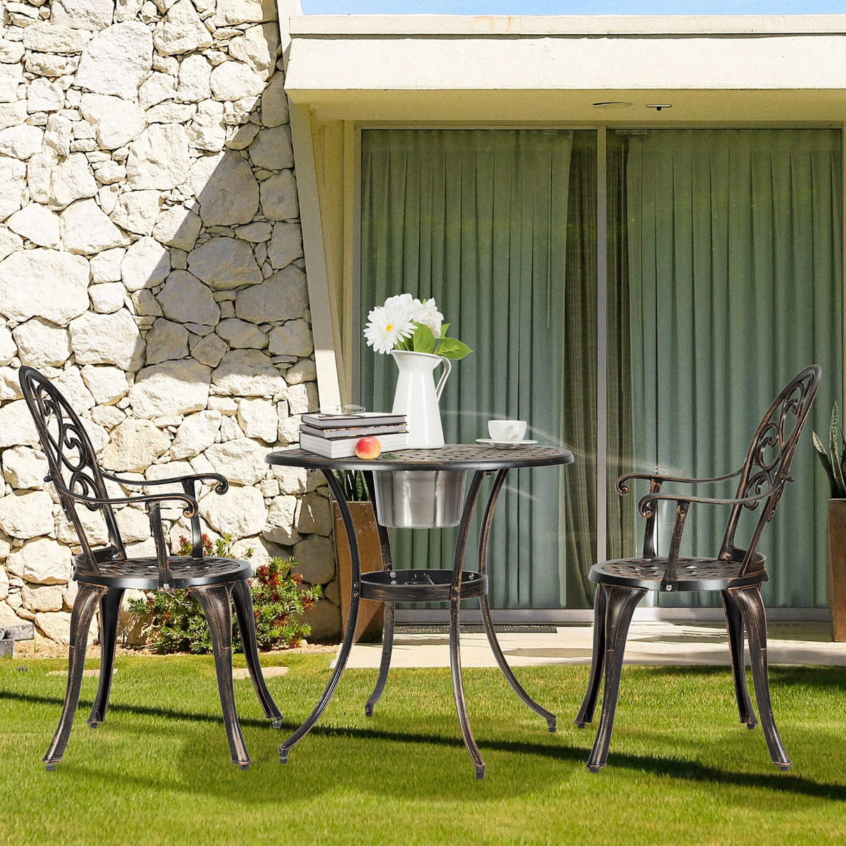 3 pcs Bistro Table Set Cast Aluminum Outdoor Patio Furniture Set