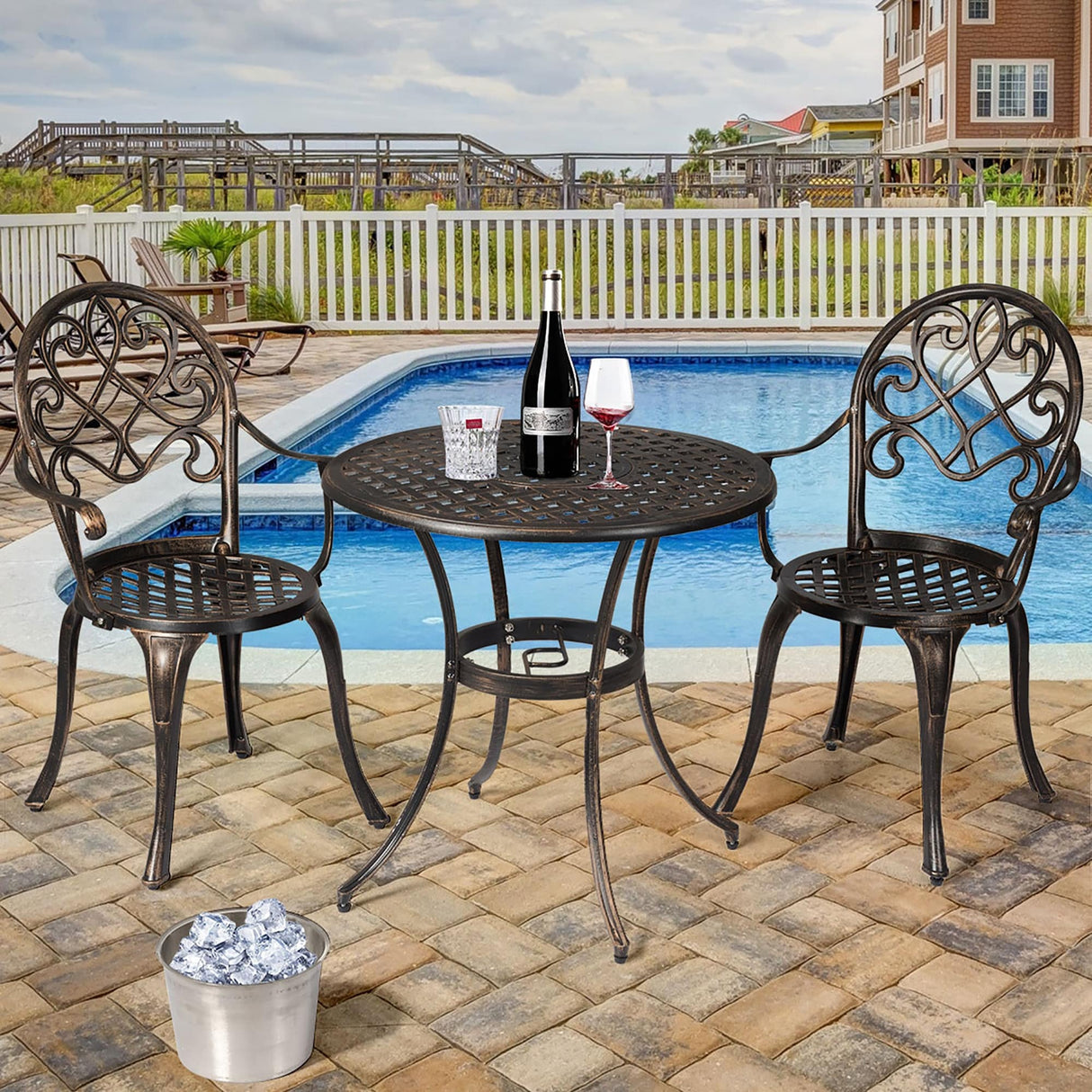 3 pcs Bistro Table Set Cast Aluminum Outdoor Patio Furniture Set