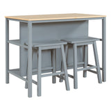 3-piece Kitchen Island Set with 2 Seatings, Rubber Wood Butcher Block Dining Table Set