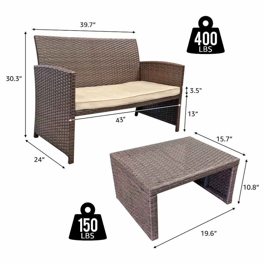 3-piece Outdoor Rattan Sofa Set with Cushions