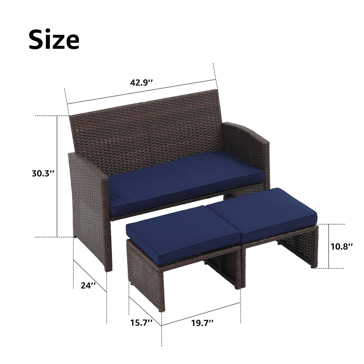 3-piece Outdoor Rattan Sofa Set with Cushions