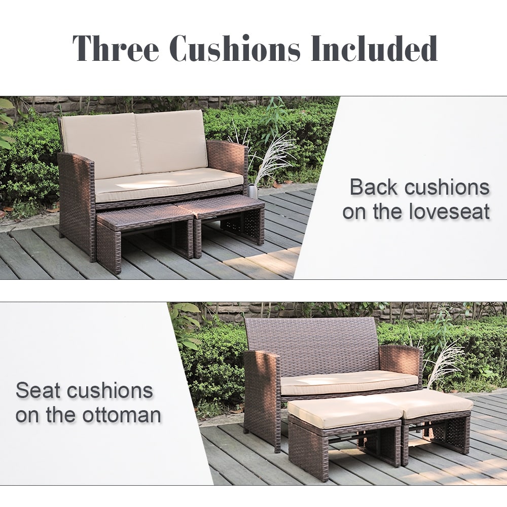 3-piece Outdoor Rattan Sofa Set with Cushions