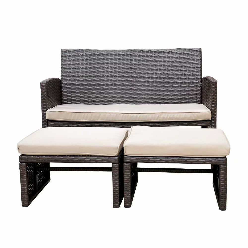 3-piece Outdoor Rattan Sofa Set with Cushions