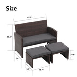 3-piece Outdoor Rattan Sofa Set with Cushions