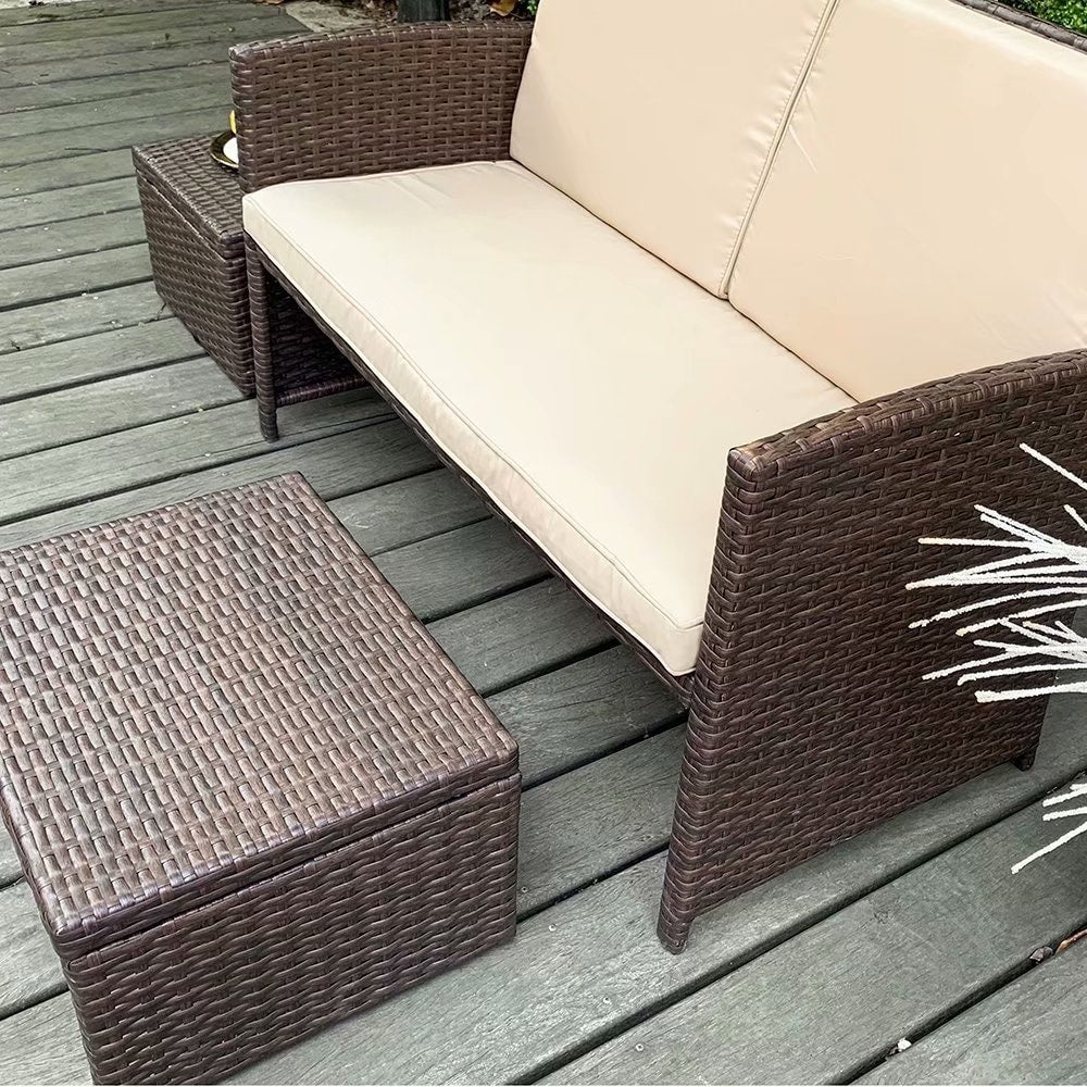3-piece Outdoor Rattan Sofa Set with Cushions