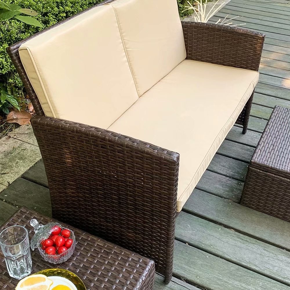 3-piece Outdoor Rattan Sofa Set with Cushions