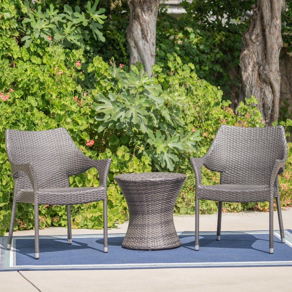 Christopher Knight Home 3-Piece Outdoor Wicker Chat Set with Cushions - N/A