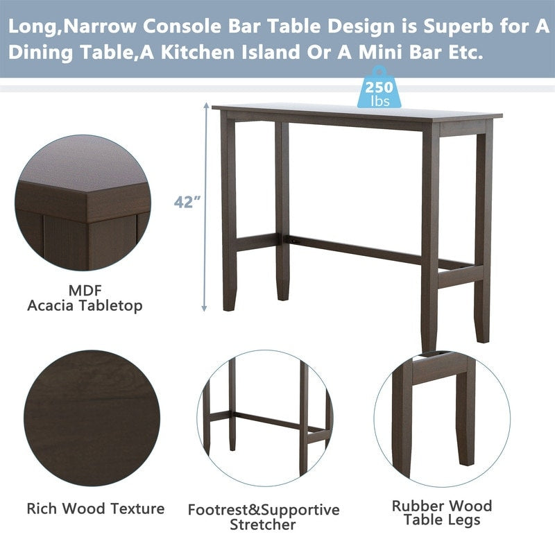 3 piece bar table set, 48-inch narrow table and 2 upholstered chairs, kitchen bar height Dining room set