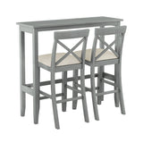 3 piece bar table set, 48-inch narrow table and 2 upholstered chairs, kitchen bar height Dining room set