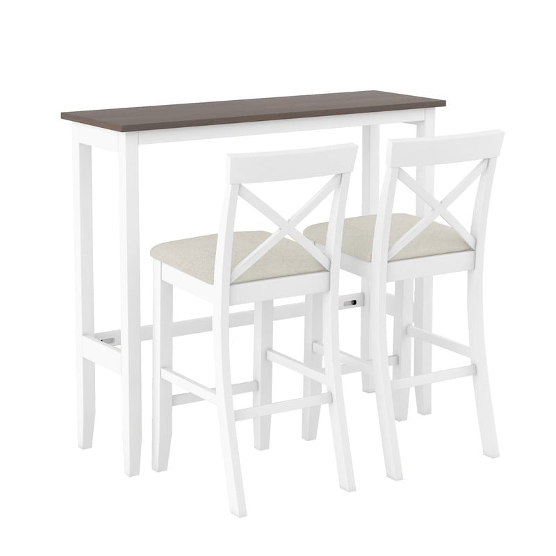 3 piece bar table set, 48-inch narrow table and 2 upholstered chairs, kitchen bar height Dining room set