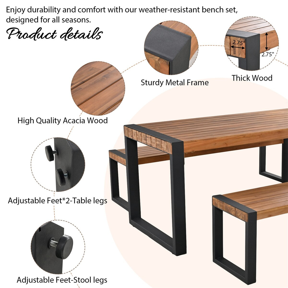 3-pieces Outdoor Dining Table