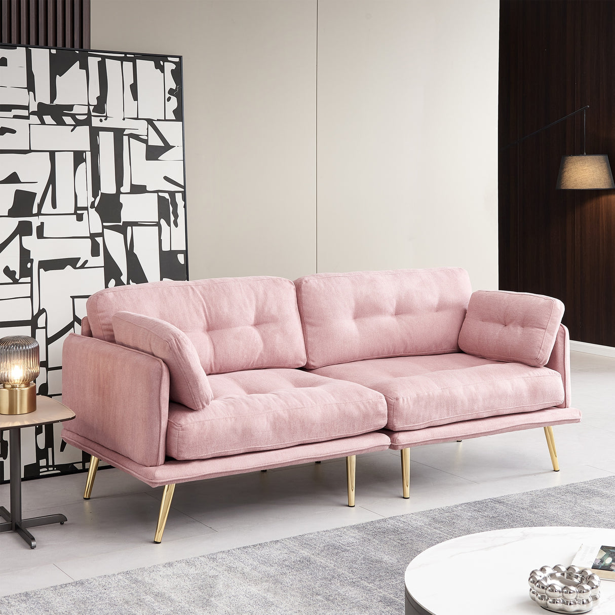 3 seat cotton linen fabric sofa with metal legs