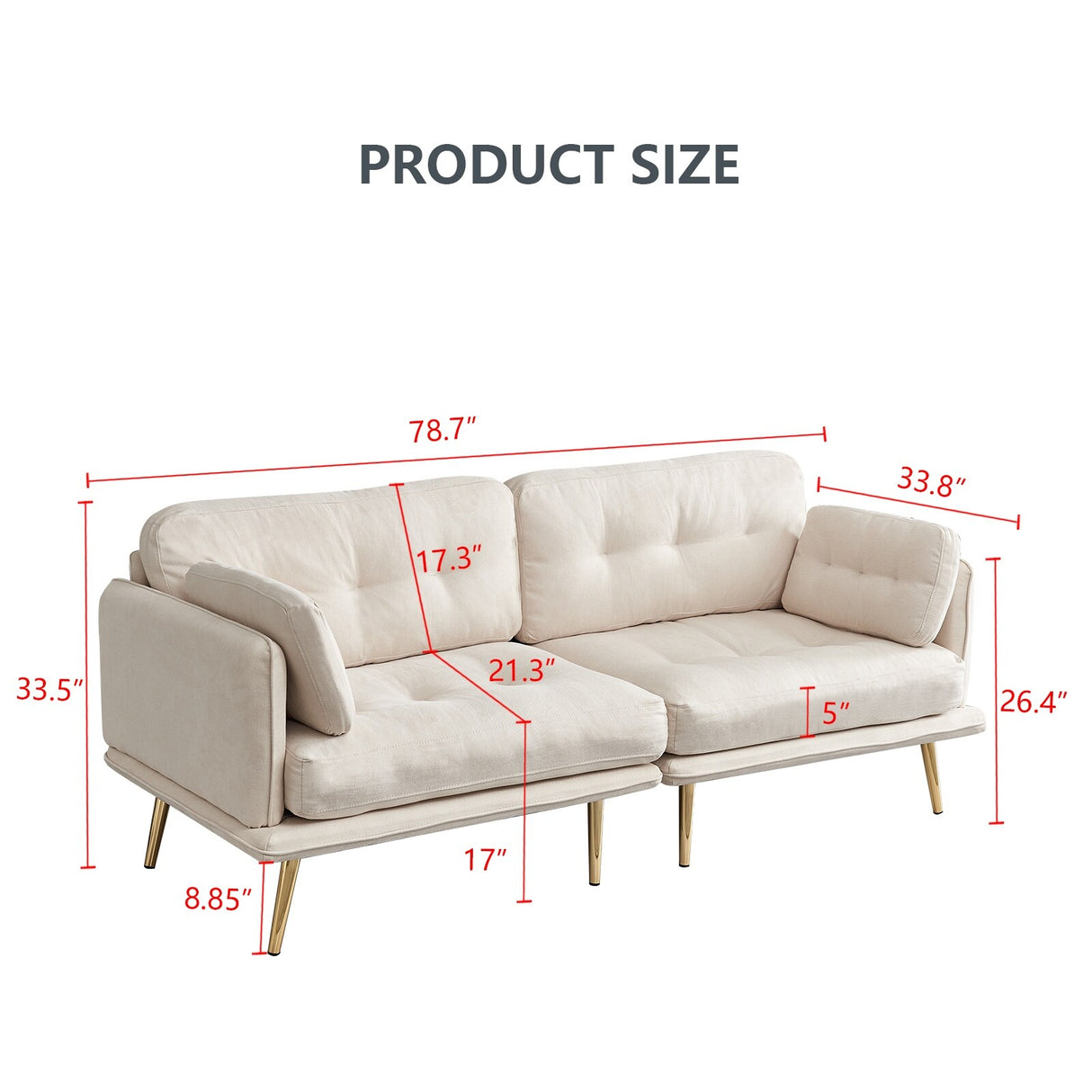 3 seat cotton linen fabric sofa with metal legs